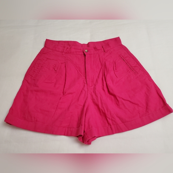 Vintage 90's Bright Neon Pink Linen Blend Shorts Size 12 Summer Classic Boho - Picture 2 of 11